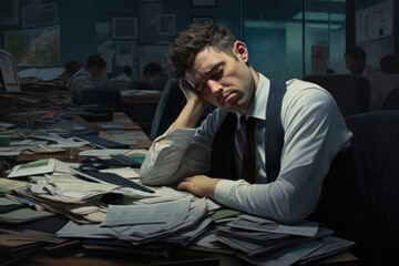 Apathy of an office worker on a Monday morning. - obrazy, fototapety, plakaty