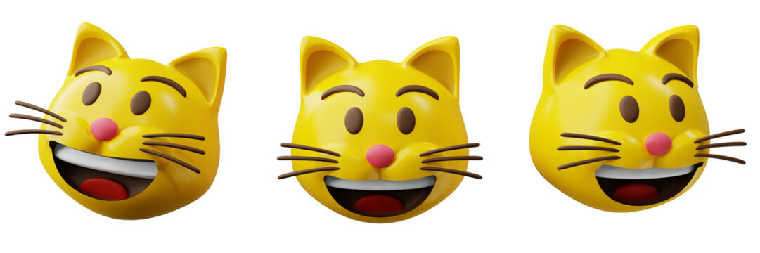 Naklejki 3D Emoticon cat face laughing yellow emoji or smiley design concept