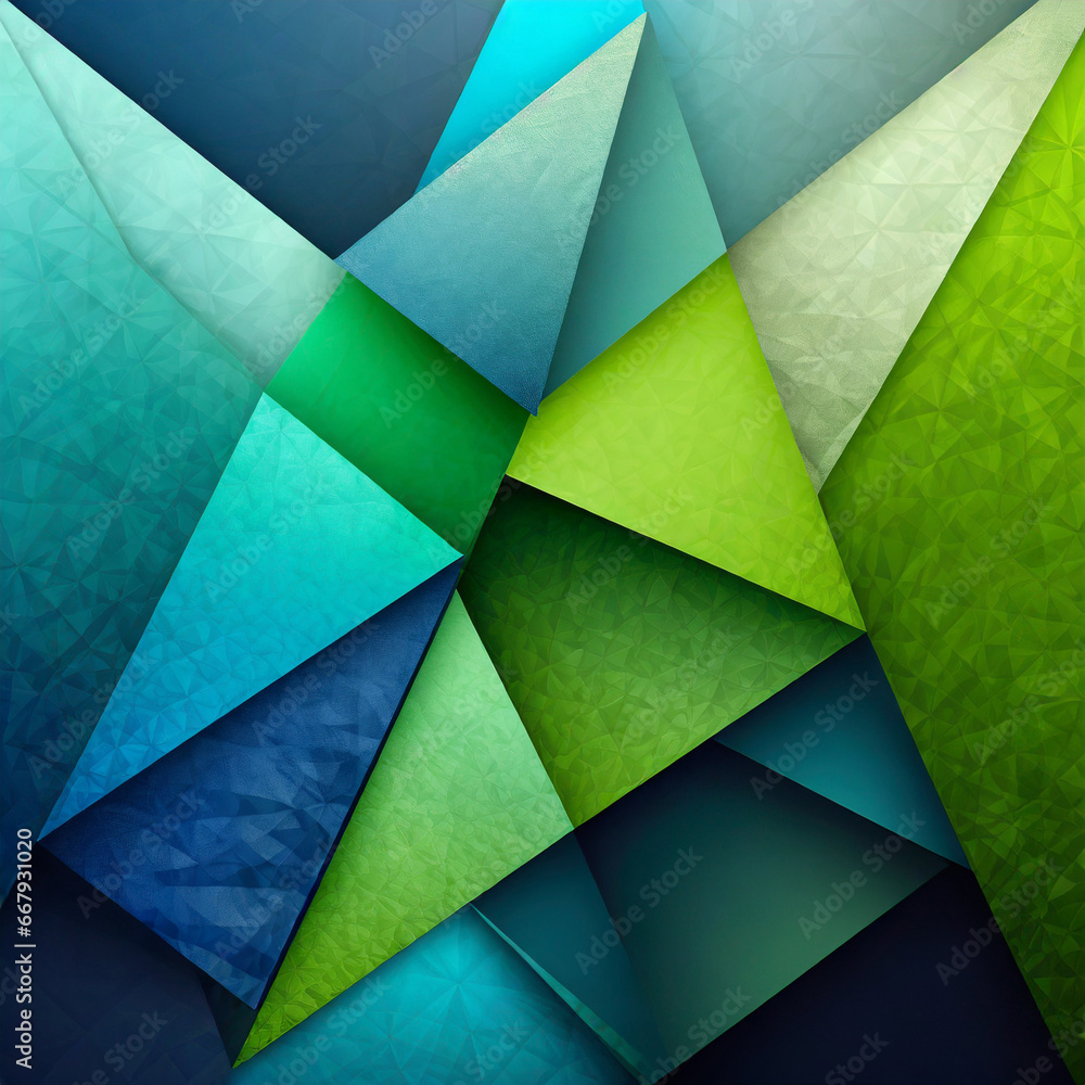 Poster blue and green background with triangle layers in abstract geometric pattern