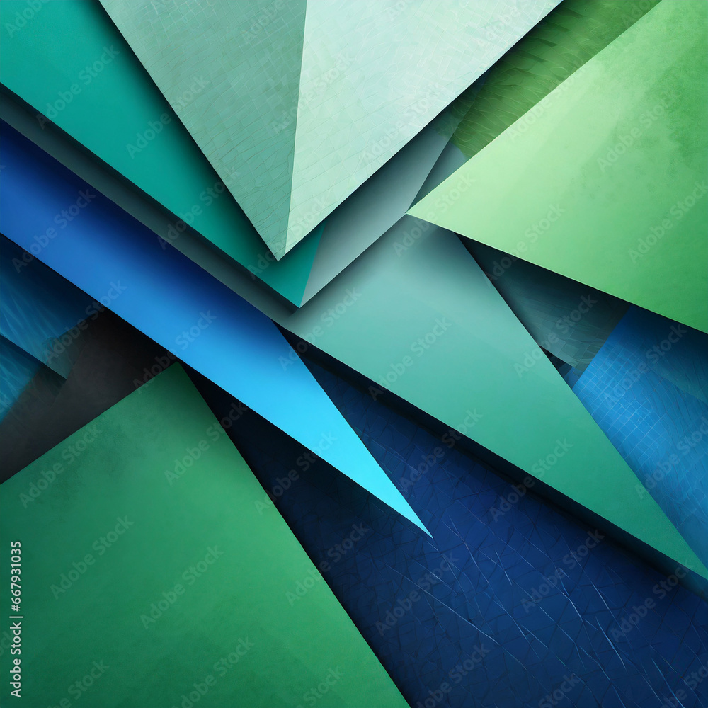 Poster blue and green background with triangle layers in abstract geometric pattern