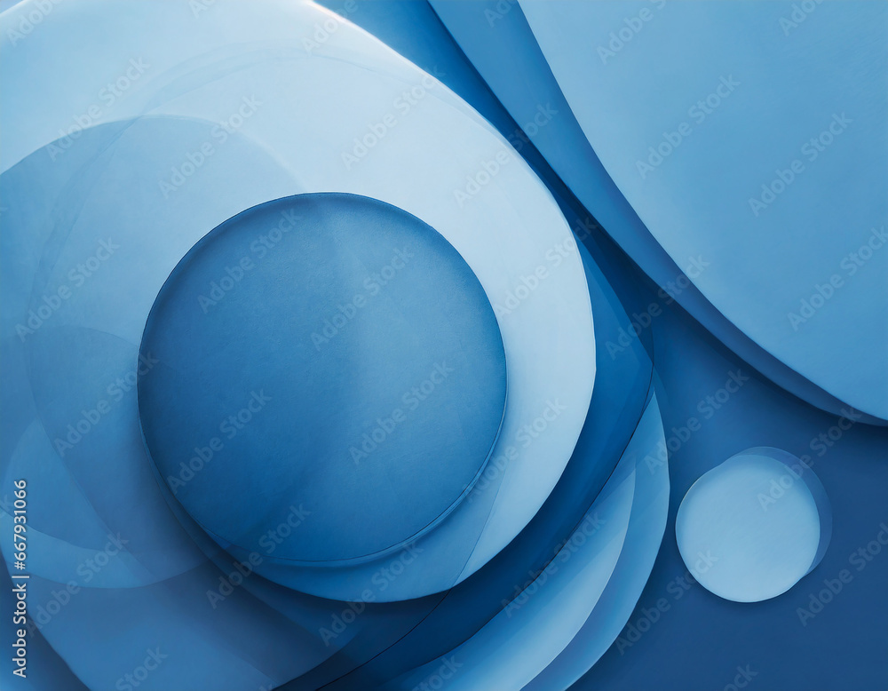 Poster blue background with abstract circles layered in modern art pattern design with minimal curving line