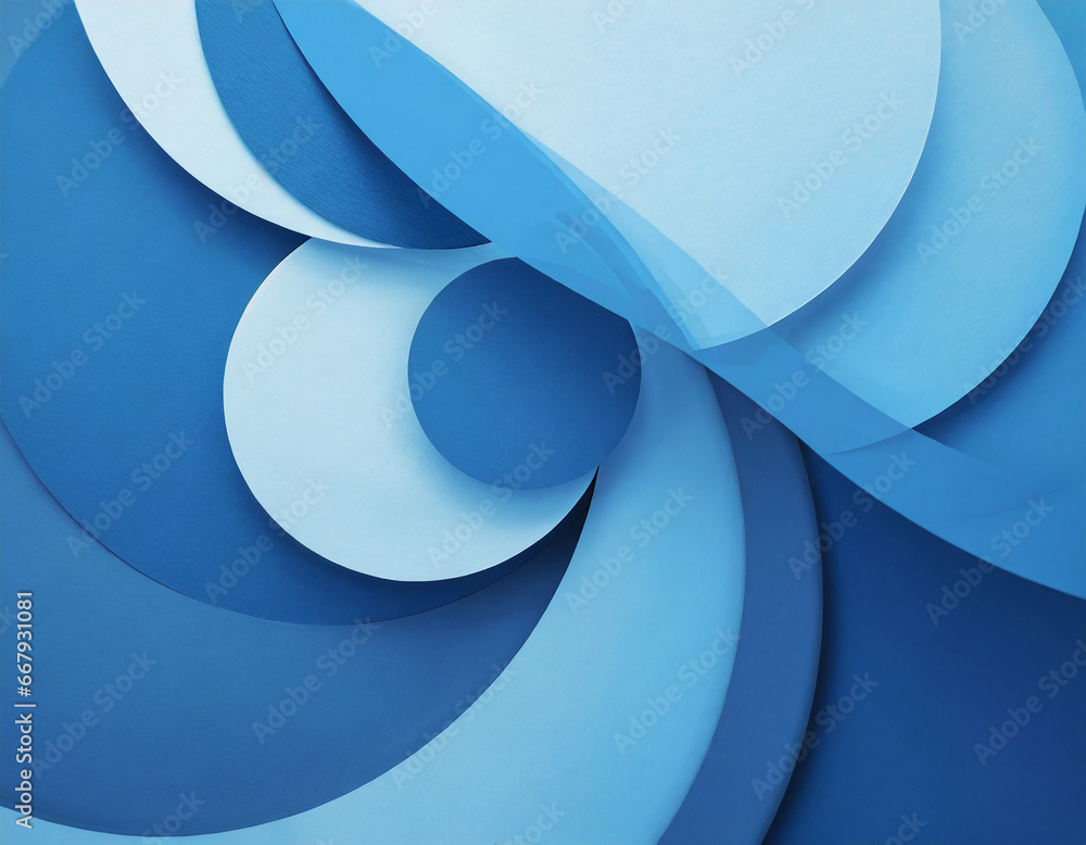 Poster blue background with abstract circles layered in modern art pattern design with minimal curving line