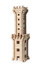 Wooden tower isolated on white. Children's toy