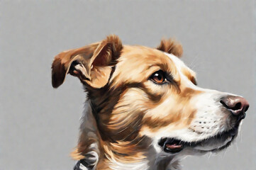 Portrait of a cute dog. Gray background. Generative AI illustration