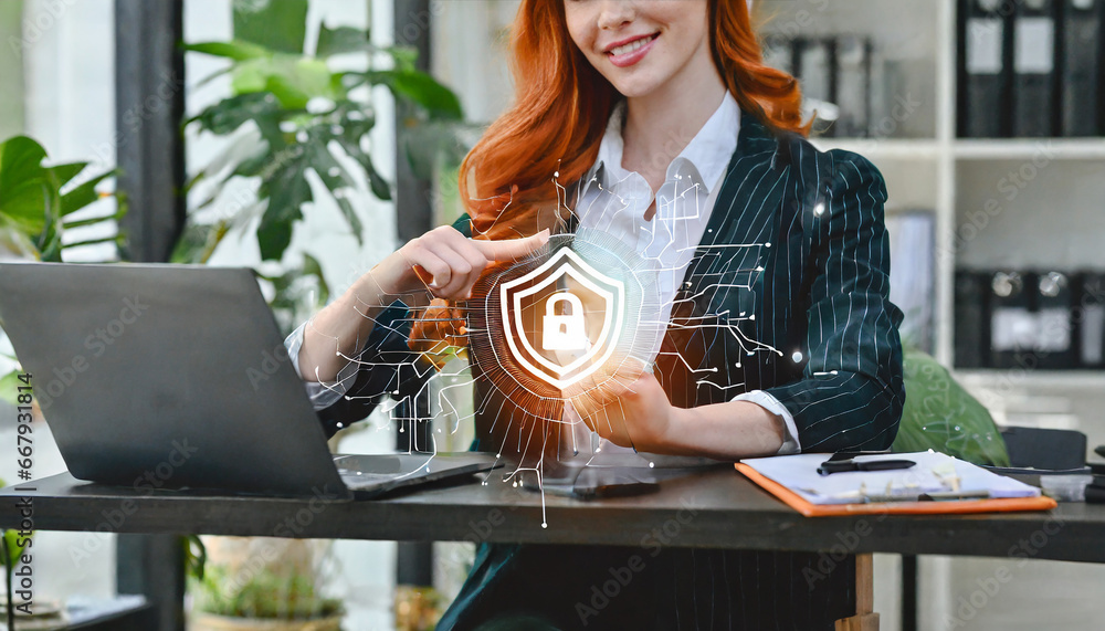 Poster business and data protection, biometric security identify, face recognition online access business d