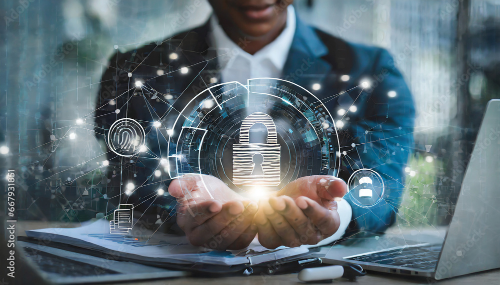 Aufkleber business and data protection, biometric security identify, face recognition online access business d