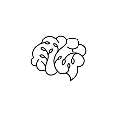 brain logo design with tree in linear style