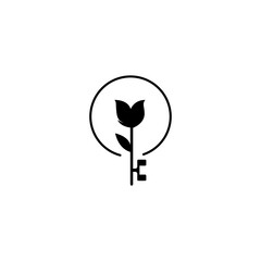 Key logo with flowers in flat style. Suitable for cosmetics, beauty, tattoo, spa, manicure, jewelry shop