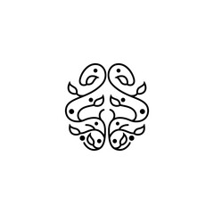 abstract brain tree logo design in line art style