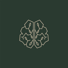 Brain logo design vector with tree combination in line art style