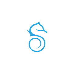 seahorse logo design template with letter s - obrazy, fototapety, plakaty
