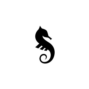 seahorse logo design template in flat style