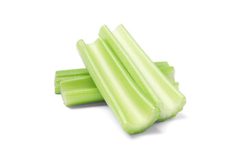 Fresh green cut celery isolated on white