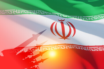 The missiles are aimed on background of Iran flag.