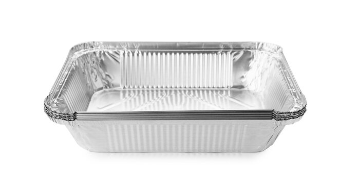 Stacked aluminum foil containers isolated on white