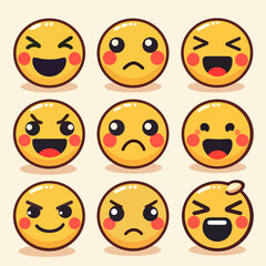 Conjunto de 6 Emojis, Expressões Emocionais Diversas em Alta Qualidade para Redes Sociais, Aplicativos, Mensagens e Design Gráfico - Ilustrações Vetor para Transmitir Felicidade, Tristeza,