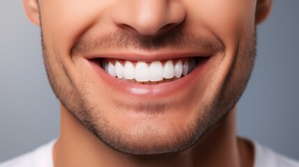 Fototapeta premium Dental Care. senior man handsome cute smile with very clean perfect teeth. chin, nose and mouth visible. dental service advertisement, Healthy Smile