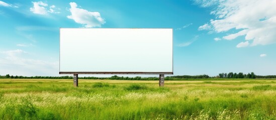 Summer day mockup of outdoor billboard banners in green field perfect for advertising