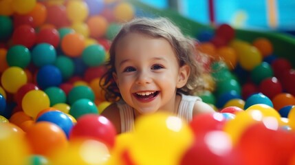 Fototapeta na wymiar little girl smiling, playing in a ball pit