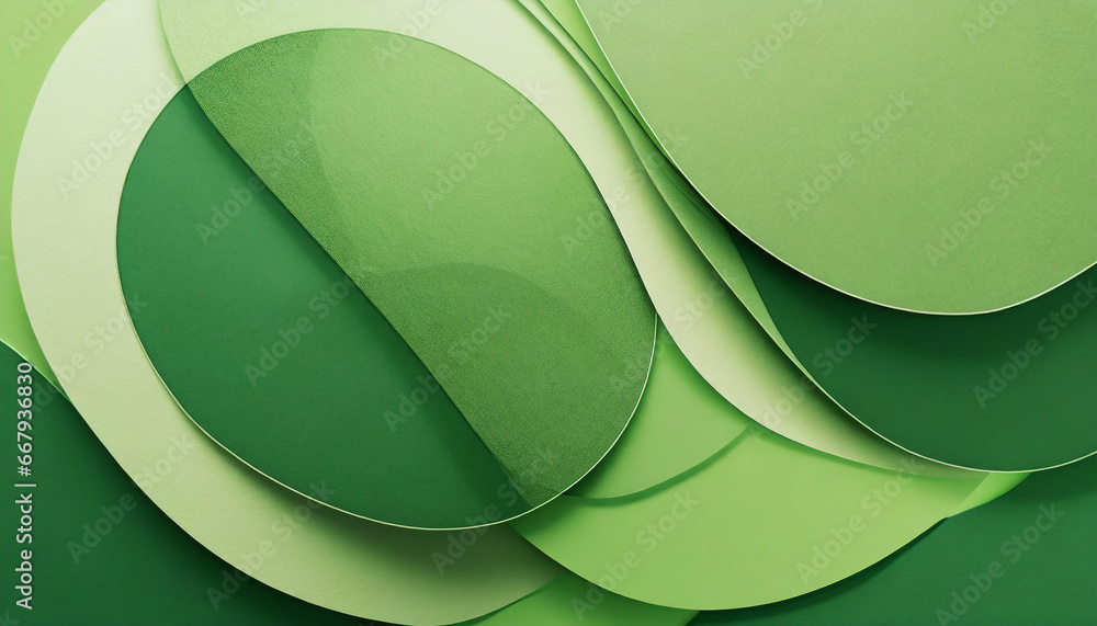 Poster green background with abstract circles layered in modern art pattern design with minimal curving lin