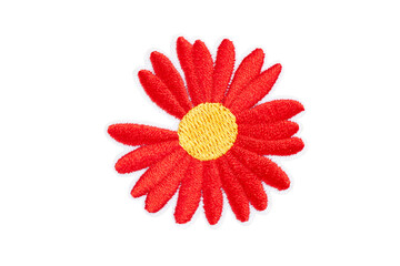 embroidery of small daisy flower isolated on white background