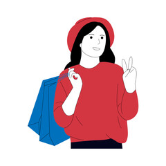 vector illustration of shopping woman