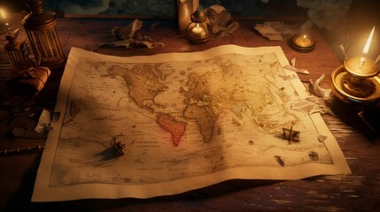antique treasure map in good condition, illuminated in high quality