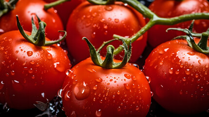 Red Tomatoes with water drops on a black background