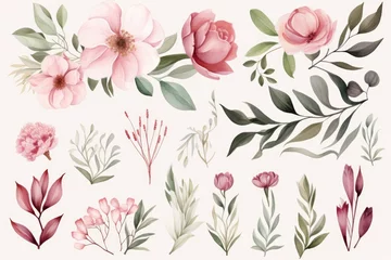 Plexiglas foto achterwand Pink peony bouquet in watercolor style. Floral pattern with leaves. Artistic element for fashion and textile design. © Postproduction
