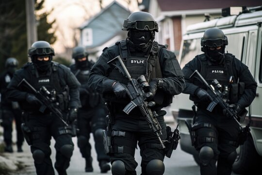 SWAT team preparing for a high-risk operation.