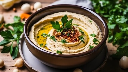 Hummus in a bowl close up