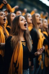 A choir of football fans girls singing their team's anthem - obrazy, fototapety, plakaty