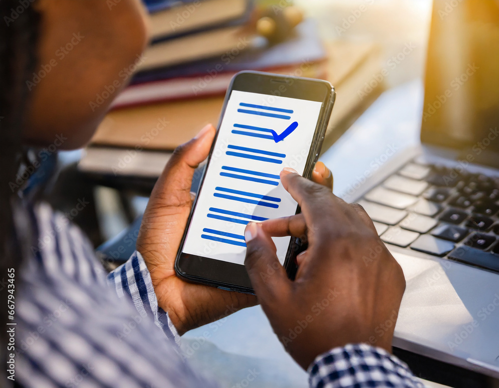 Poster using a smartphone making online checklist survey