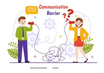 Communication Barrier Vector Illustration with Bad Communications, Disagreements and Problems to Misunderstanding Create Confusion in Flat Background
