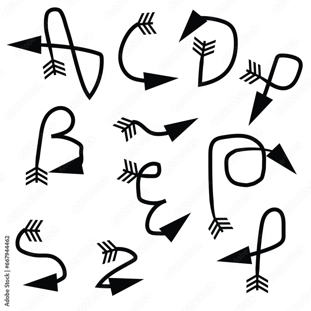 Poster hand drawn set of arrow elements in doodle style. vector arrows set.