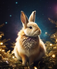 cute rabbits with stars in the night sky. generative AI