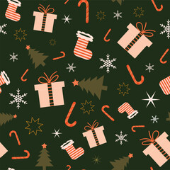 Festive Presents and Candy Canes Repeating Pattern
