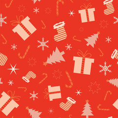 Red Pink Presents and Candy Canes Repeating Pattern