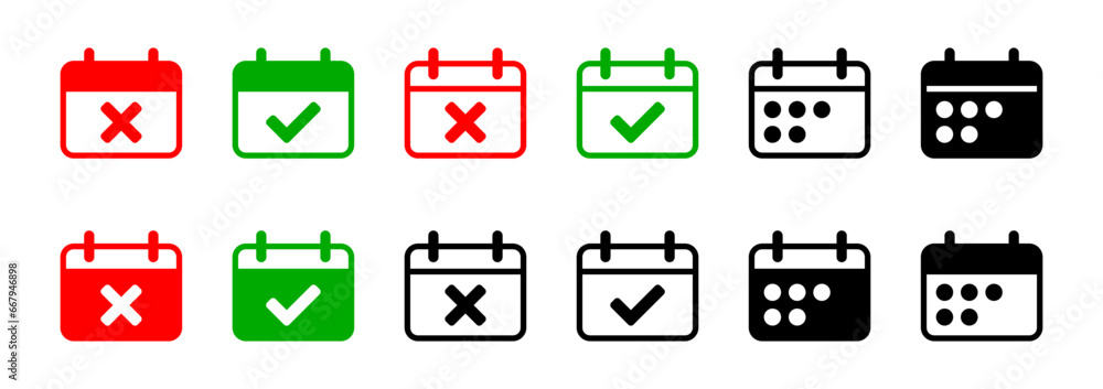 Poster simple green red black and white calendar time appointment canceled and confirmed icon set with x cr