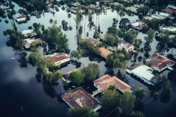 Foto op Aluminium Flooded houses by hurricane rainfall in Florida residential area. Consequences of natural disaster © Kien