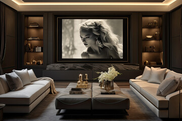 an elegant living room big a big screen