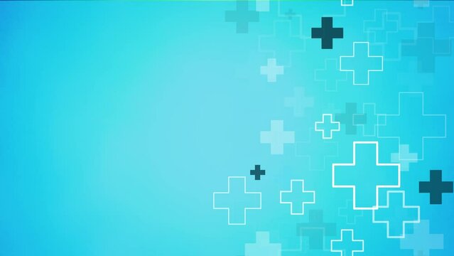 Medical cross and plus background animation. Abstract seamless blue background for hospital and pharmacy business.
