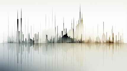 AI-generated abstract minimalist, muted city skyline and reflection. MidJourney. - obrazy, fototapety, plakaty