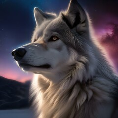 A luminous, spectral wolf with fur made of comet trails, howling beneath a cosmic aurora4