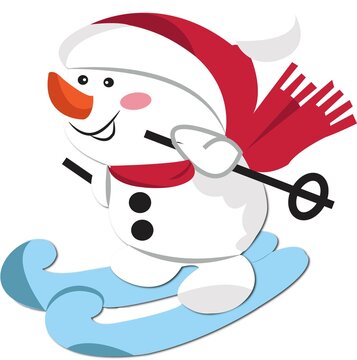 Cute snowballs are playing skyboard in the snow when Christmas arrives