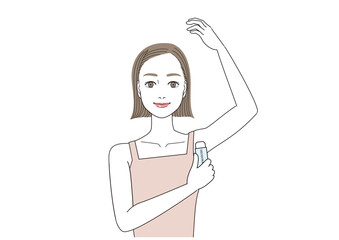 脇にロールオンタイプの制汗剤を塗る女性