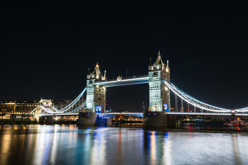 Tower Bridge at night in London. England