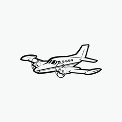 Fototapeta na wymiar Small Plane Vector Isolated. Private Biplane Silhouette Monochrome Vector