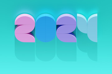 2024 calligraphy with 3d numbers on blue background with New Year celebration balls for flyers, posters, signs for business design, brochures, cards, banners, postcards. 3D illustration