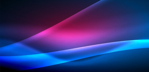 Dynamic waves in ethereal glow of neon lights. Concept merges fluidity of motion with vibrant allure of neon, crafting entrancing backdrop that embodies both vitality and futuristic sophistication